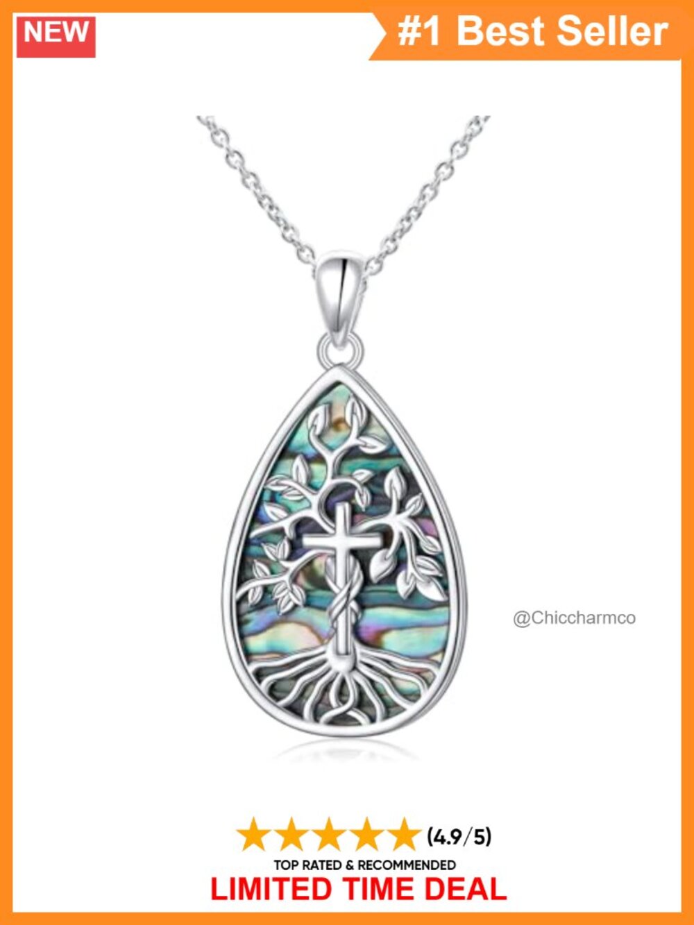 925 Sterling Silver Tree of Life Necklace with Abalone Shell Pendant